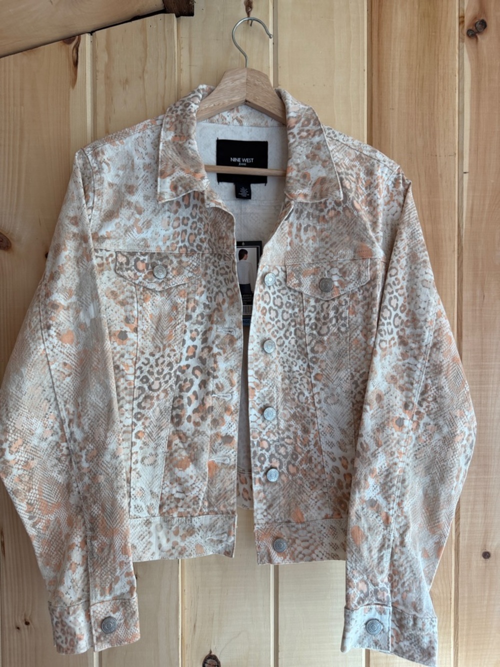 NWT Nine West Bellini Exotic Leopard Denim Jacket - Large